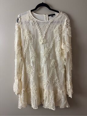 Lula’s Ivory Lace Long-Sleeve Mini Dress Cottagecore Minimalist Coquette XXL